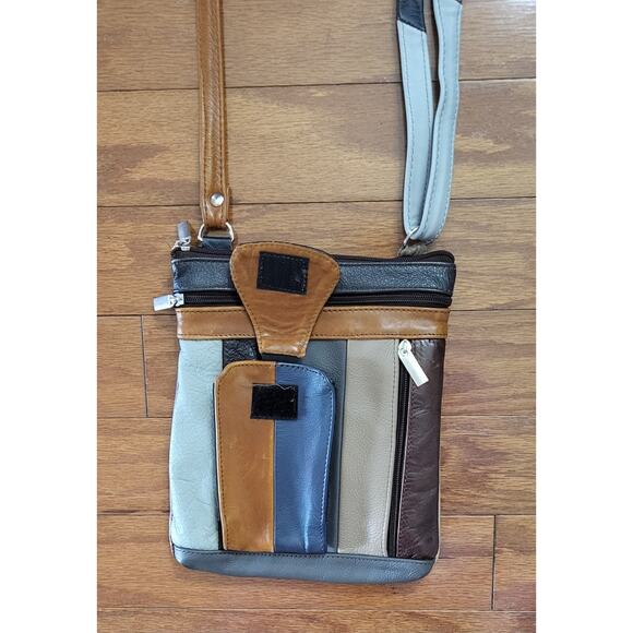 MCM 70s Leather Messenger UNISEX Crossbody 5 Pockets Multi-Color BOHO Style - Picture 14 of 16